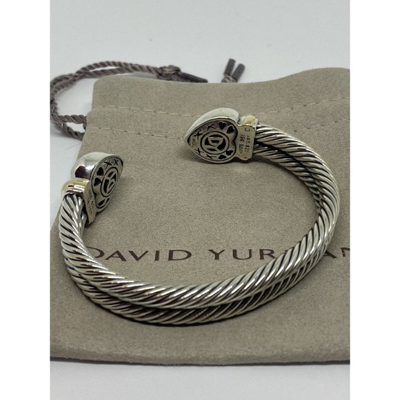 David Yurman DY 18K & 14K Sterling Silver Heart Cable Heavy Cuff Bracelet - Picture 5 of 10